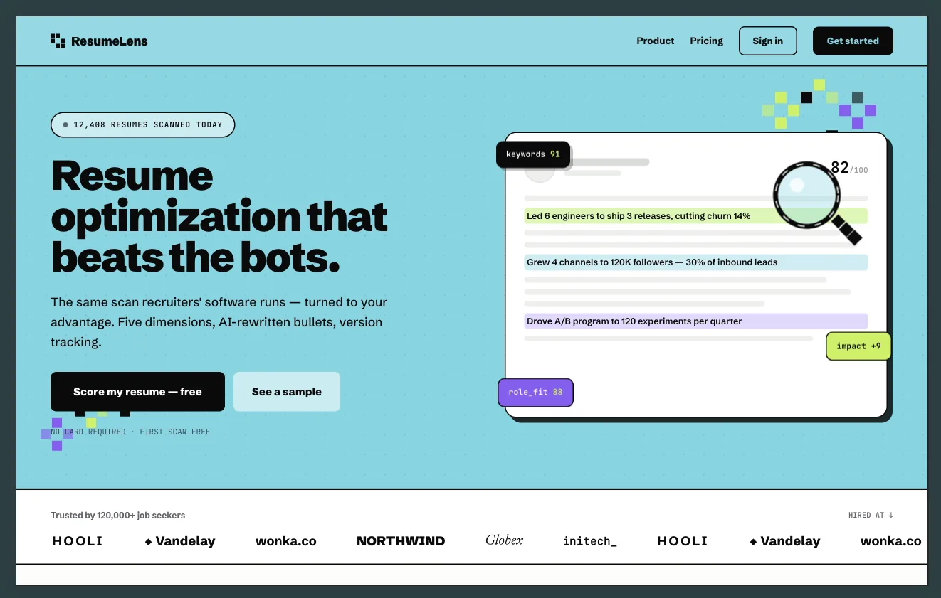 Screenshot of the ResumeLens website